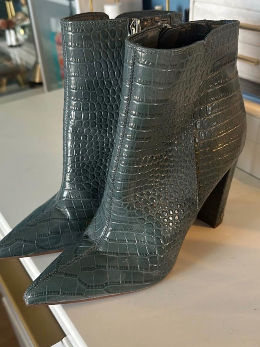 Sam Edelman Cyan Alligator Ankle Boots